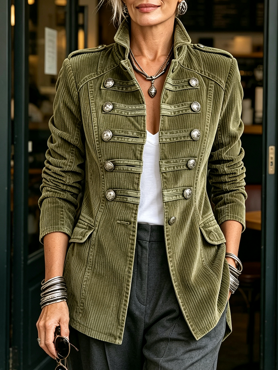 Céleste – Veste Militaire Classique en Velours Côtelé Olive