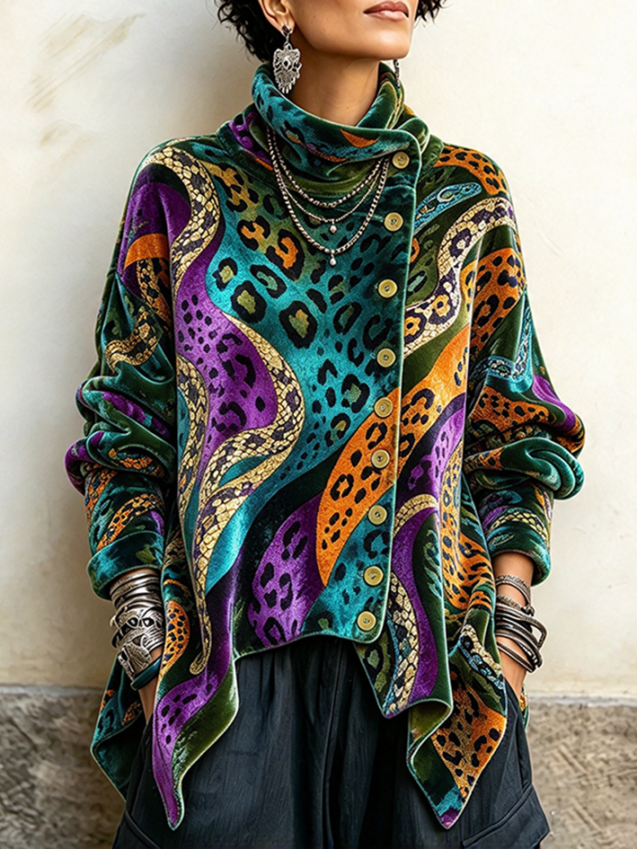 Marguerite™ | Cardigan Drapé Rétro à Imprimé Animal Abstrait