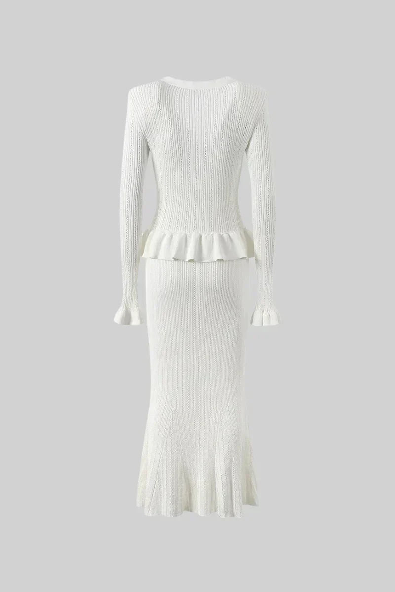 Prudence - Ensemble robe midi en maille fine et haut à boutons