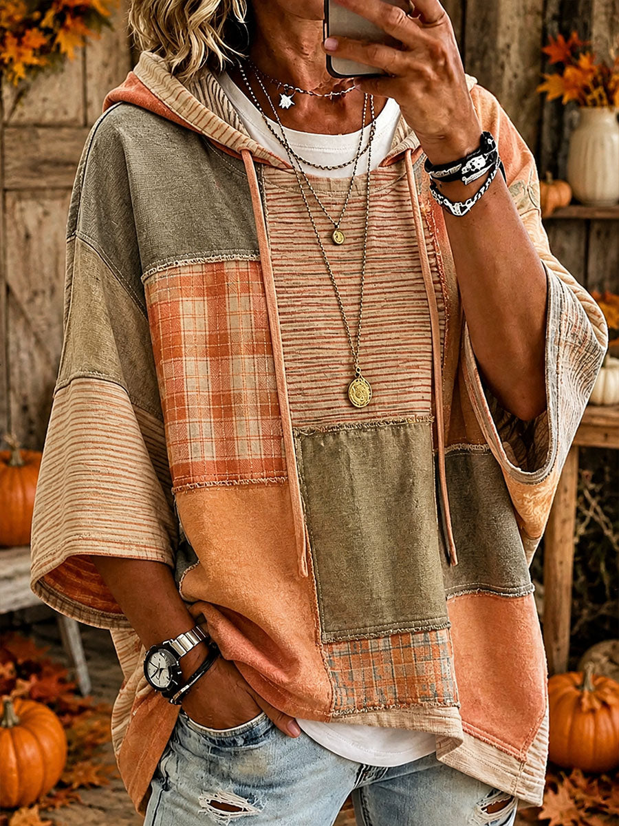 Hermine | Haut à Capuche Style Poncho Patchwork