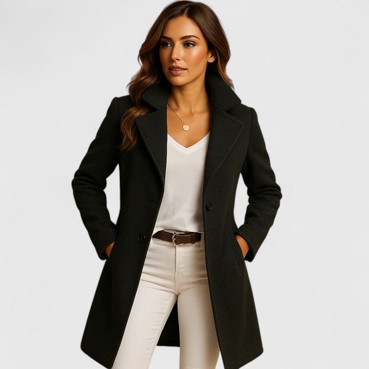 Hortense | Manteau Long Ajusté à Revers Crantés