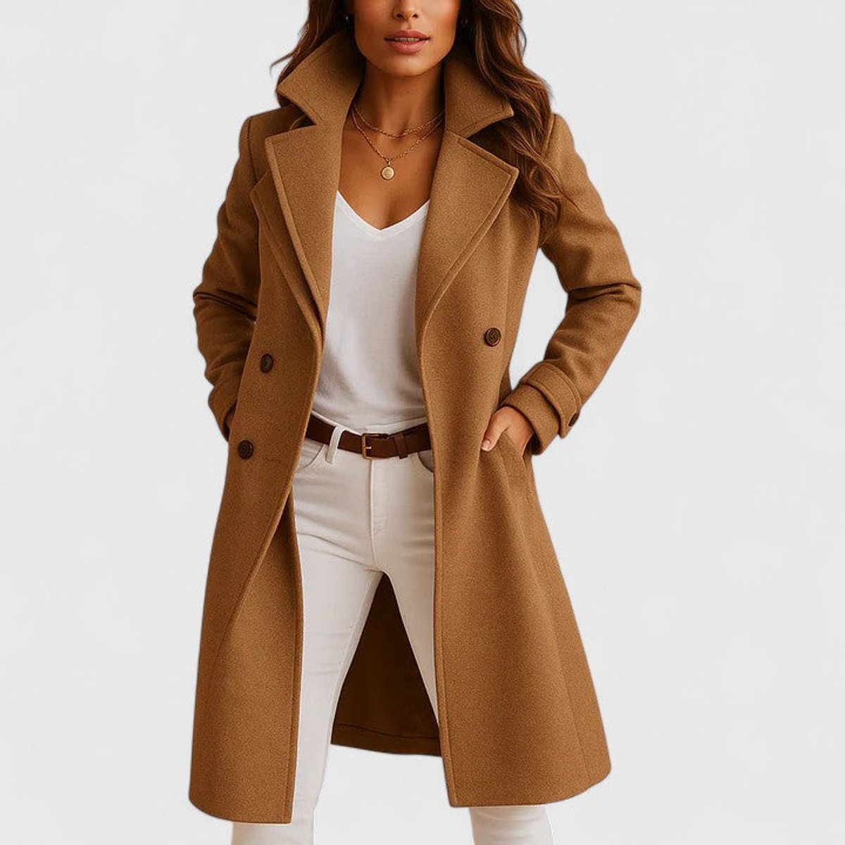 Hortense | Manteau Long Ajusté à Revers Crantés