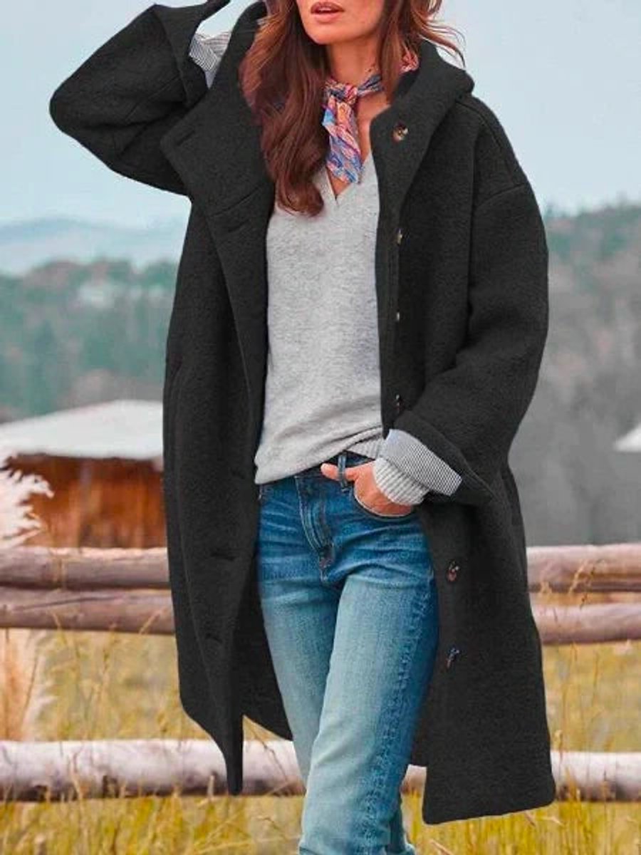 Sidonie | Manteau Long à Capuche Boutonné