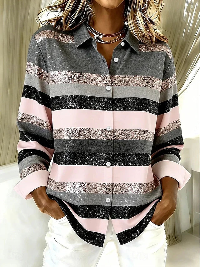 Léontine™ | Blouse Boutonnée à Rayures Horizontales